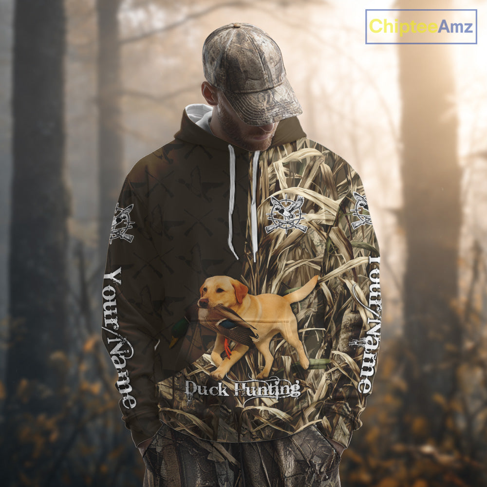 Yellow Lab Hunting Dog Customized Name All Over Print Shirts For Hunters NHT293