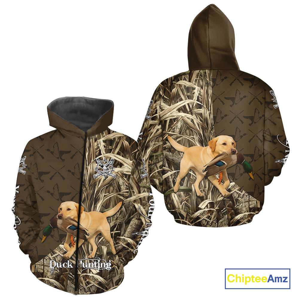 Yellow Lab Hunting Dog Customized Name All Over Print Shirts For Hunters NHT293