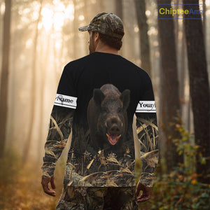 Boar Hunting Black Grown Camo 3D Shirt For Hunting Season Hunting Clothes For Hunters NHT113