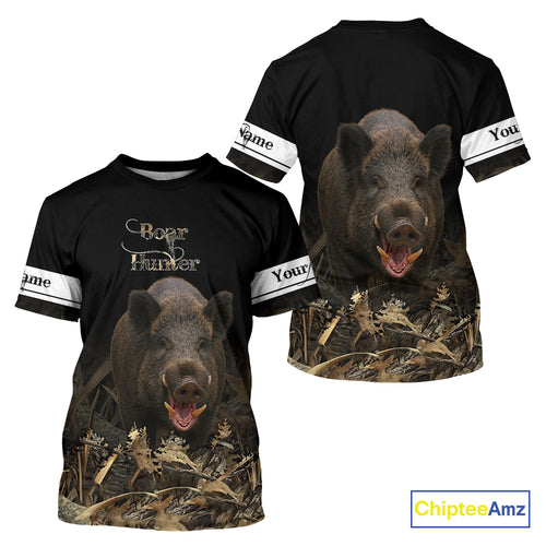 Boar Hunting Black Grown Camo 3D Shirt For Hunting Season Hunting Clothes For Hunters NHT113