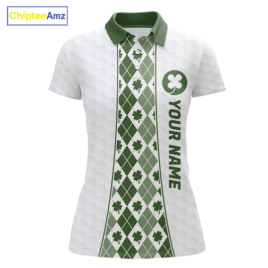 White & Green Irish Argyle Womens Golf Polo Shirt St Patrick Day For Family Team Shirt NHT724