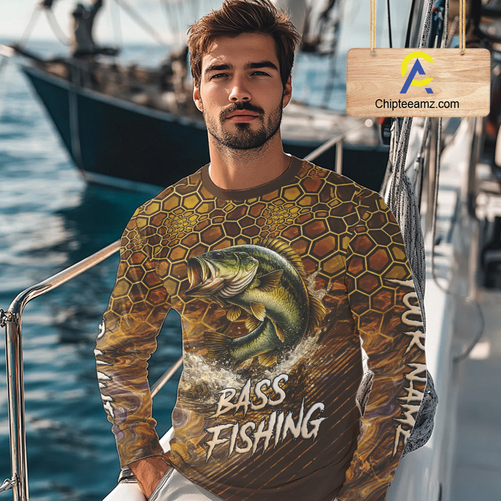 Bass Fishing Shirts Long Sleeve Skinfish Pattern Sport Jersey Personalized Name NHT407