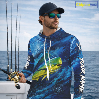 Custom Mahi Mahi Fishing Jersey, Personalized Long Sleeve Hooded Performance Fishing Shirt NHT1221