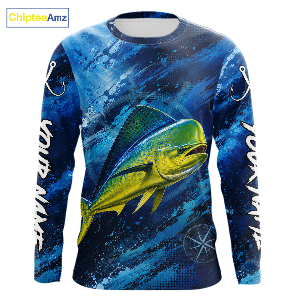 Custom Mahi Mahi Fishing Jersey long sleeve with vibrant mahi mahi graphic and performance fit.