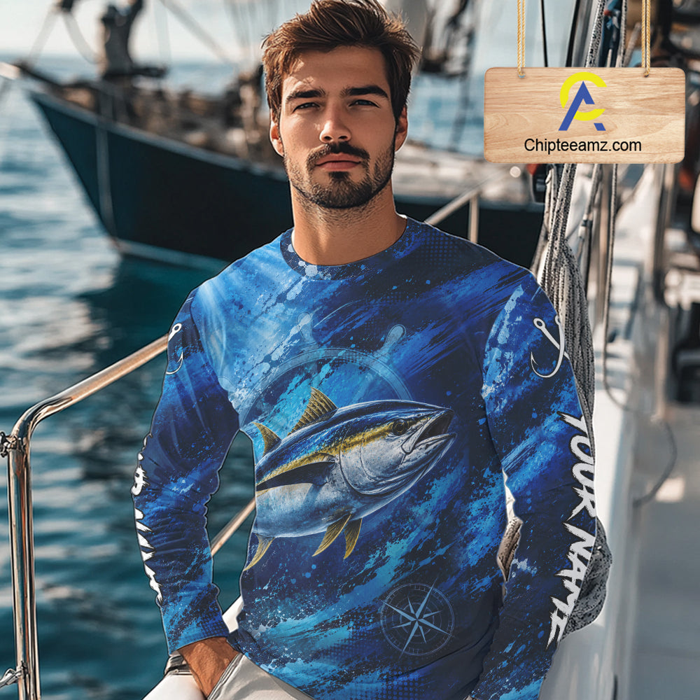 Custom Tuna Fishing Jersey, Personalized Long Sleeve Performance Fishing Shirt NHT1222