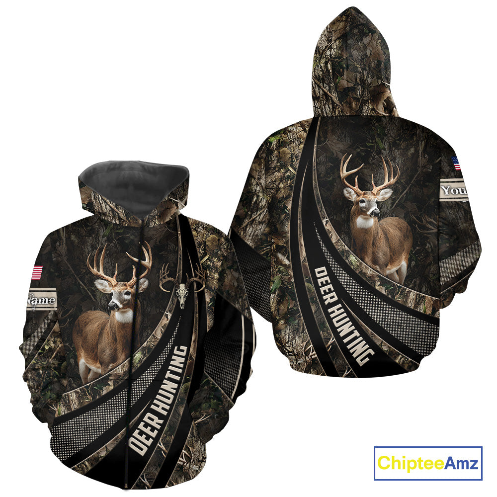 Whitetail Deer Hunting Shirt Camouflage US Flag, Deer Hunter Custom Name, Hunting Gift NHT123