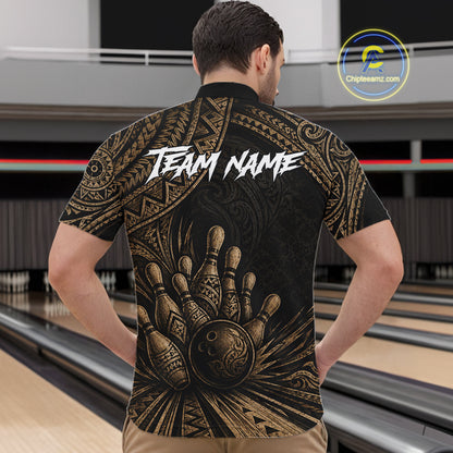 Custom Bowling League Shirt, Personalized Bowling Team Polo, Polynesian Tribal Bowling For Men|Brown NHT1232