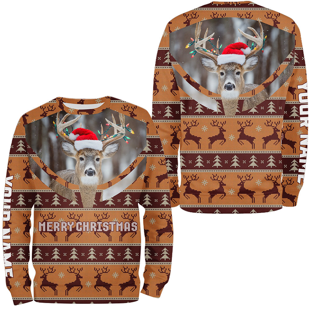 Deer Hunter Merry Huntmas Custom Ugly Christmas Sweatshirt All Over Printed Shirts NHT300