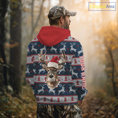 Funny Ugly Sweater Pattern Deer Hunting Customized Name All Over Print Shirts Christmas Shirt NHT305