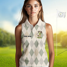 Load image into Gallery viewer, Personalized Raccoon Womens Sleeveless Golf Polo Shirt Funny Golf Argyle Pattern Custom Name Golf Lover Gift 