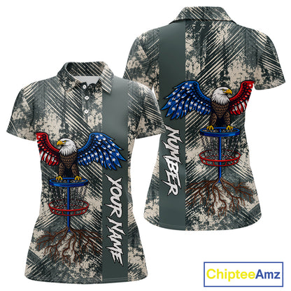 Disc Golf Polo Shirt With Patriotic Eagle Design, Customizable Name, Unisex Sports Jersey For Womens NHT806