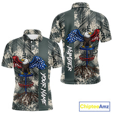 Load image into Gallery viewer, Disc Golf Polo Shirt With Patriotic Eagle Design, Customizable Name, Unisex Sports Jersey For Men NHT806