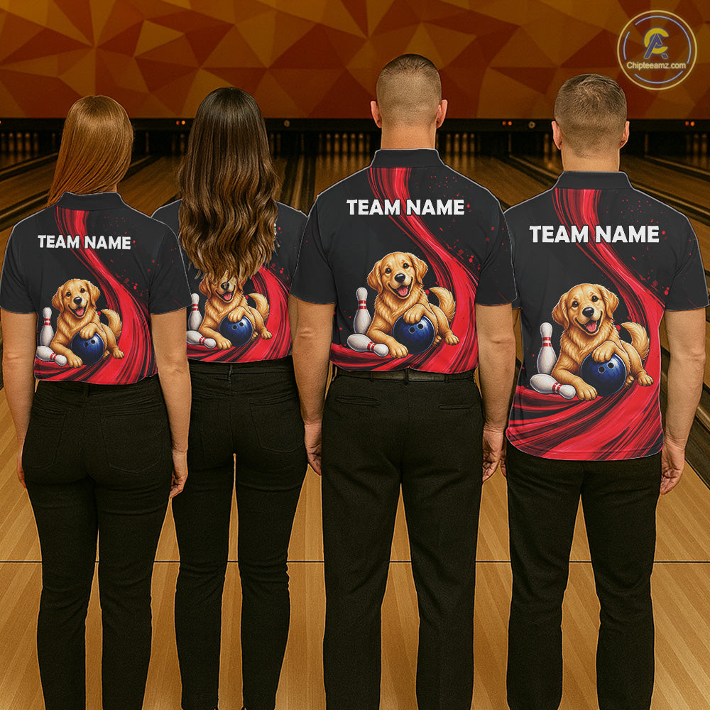 Golden Retriever Bowling Shirt Custom Name Black Red Personalized Team Jersey Gift For Women NHT1271
