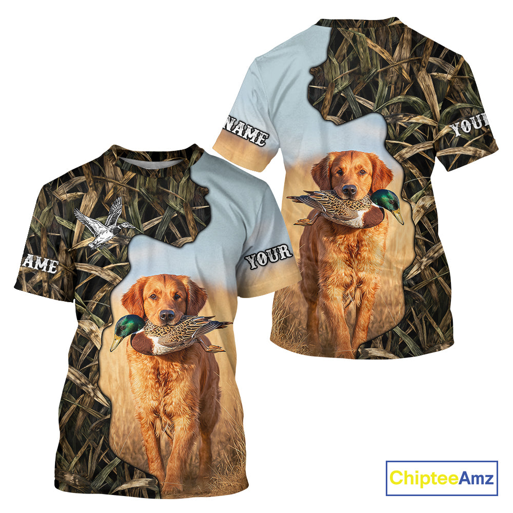 Red Golden Retriever Custom Name Hunting Duck Shirts for Hunter, Duck Hunting Gift NHT172