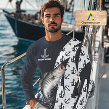 Load image into Gallery viewer, Personalized Striped Bass Fishing Shirts Long Sleeve With Pattern Anchor, Fishing Shirt Jersey NHT611