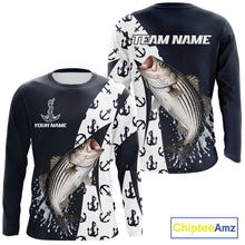 Load image into Gallery viewer, Personalized Striped Bass Fishing Shirts Long Sleeve With Pattern Anchor, Fishing Shirt Jersey NHT611