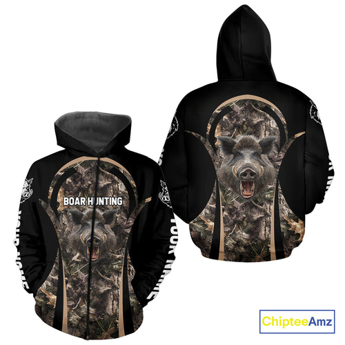 Custom Wild Hog Hunting Black Camo Forest 3D Printed Shirts, Hunting Gifts for Boar Hunter NHT262