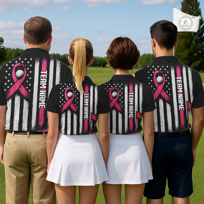 Breast Cancer Awareness Women Golf Polo Shirt Personalized Custom Name Pink Ribbon Jersey NHT1289