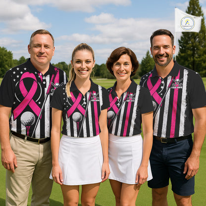 Breast Cancer Awareness Women Golf Polo Shirt Personalized Custom Name Pink Ribbon Jersey NHT1289