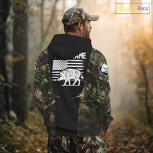 Load image into Gallery viewer, Custom Wild Boar Hunting 3D Shirt Black and Forest Camo with US Flag, Boar Hunting Gifts NHT181