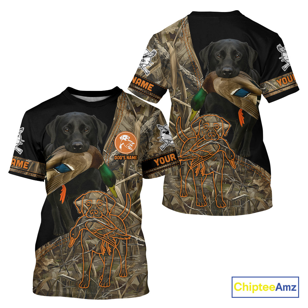Black Lab Hunting Dog Customized Name All Over Print Shirts For Hunters, Duck Hunting Shirt NHT271