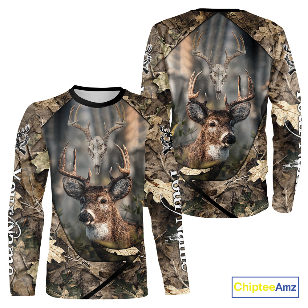 Deer Skull Hunting Camo Forest 3D All Over Printed Shirt, Personalized Hunting Shirt NHT274