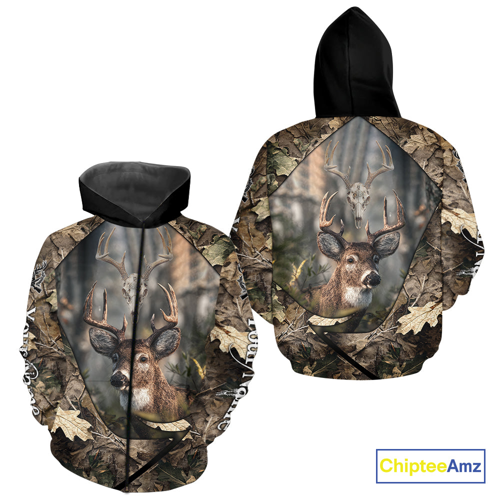 Deer Skull Hunting Camo Forest 3D All Over Printed Shirt, Personalized Hunting Shirt NHT274