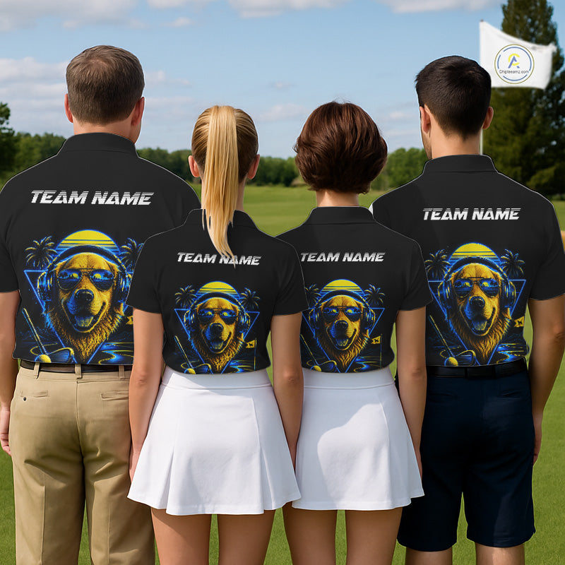 Personalized Golden Retriever Golf Shirt, Neon Blue Cyberpunk Dog Golf Polo Shirt For Womens NHT998