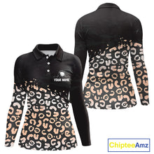 Load image into Gallery viewer, Custom Name Leopard Print Polo Shirt – Stylish Animal Print Golf Polo For Womens NHT855