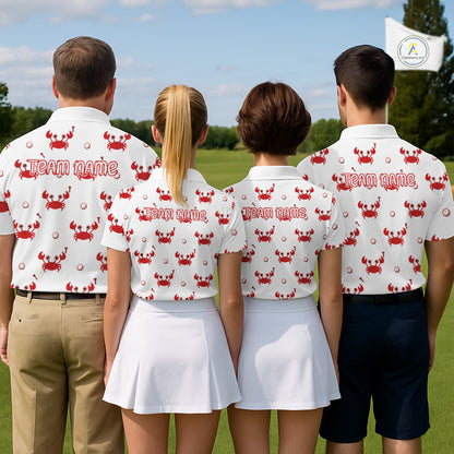 Custom Crab Womens Golf Polo Shirt - Personalized Cute Red Crab Team Name Jersey NHT1007