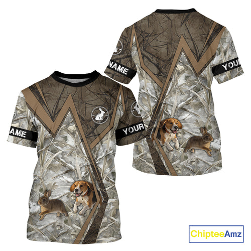 Beagle Dog Chasing the Rabbit Camo Custom Name Shirts, Rabbit Hunting Gifts NHT283