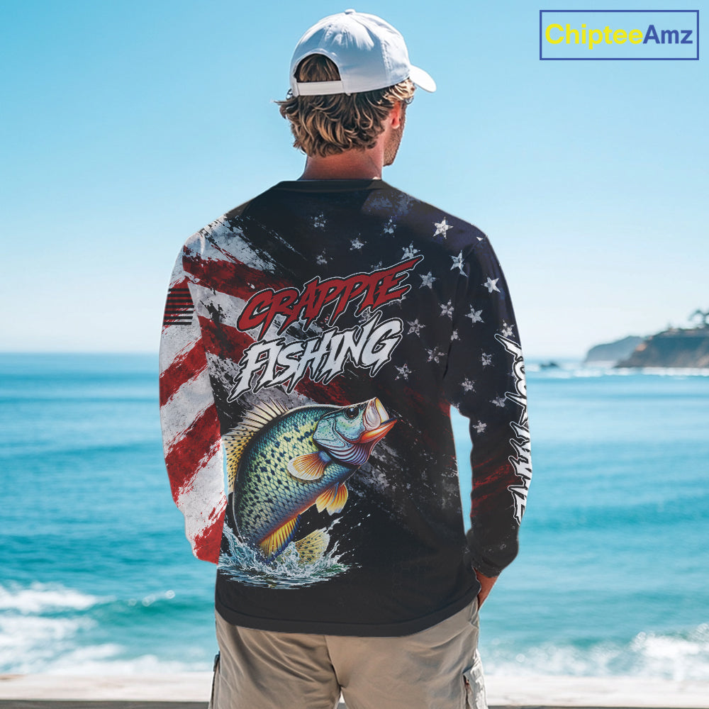 American Flag Crappie Fishing Shirt For Men, Personalized Crappie Fishing Apparel