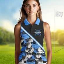 Load image into Gallery viewer, Golf Balls Blue Pattern Womens Sleeveless Golf Polo Shirts Custom Golf Apparel For Familly Team Shirt NHT707
