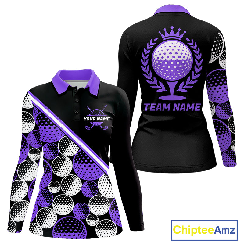 Golf Balls Purple Pattern  Womens Golf Polo Shirts Custom Golf Apparel For Familly Team Shirt NHT710