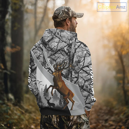 Red Deer Hunting Camo Gray Custom Name 3D All Over Print Shirt, Deer Hunting Shirt NHT211