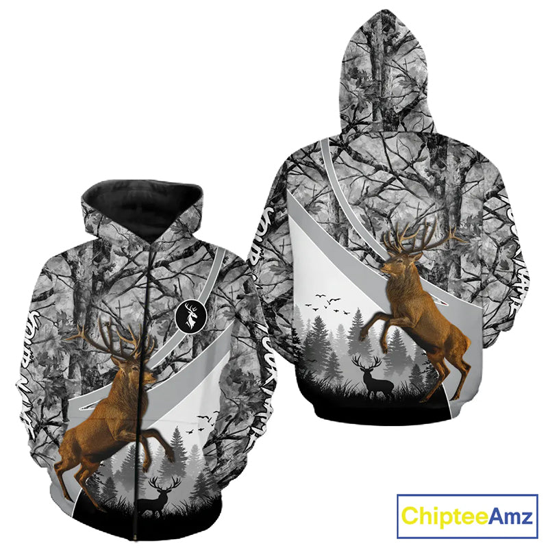 Red Deer Hunting Camo Gray Custom Name 3D All Over Print Shirt, Deer Hunting Shirt NHT211