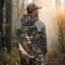 Load image into Gallery viewer, Deer Hunting Shirt 3D Brown Forest Camo Custom Name All Over Print Hunting Clothes NHT218