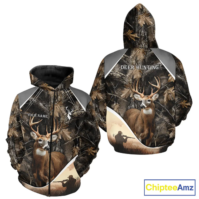 Deer Hunting Shirt 3D Brown Forest Camo Custom Name All Over Print Hunting Clothes NHT218