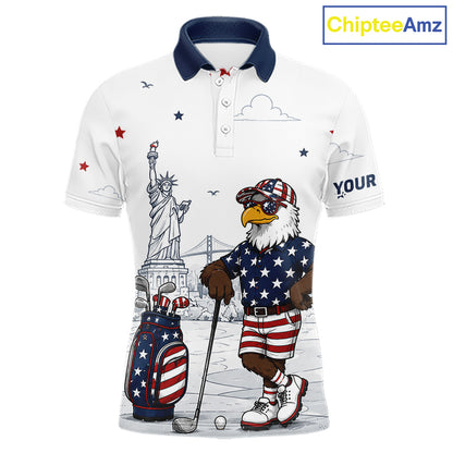 Custom Patriotic Mens Golf Polo Shirt – American Eagle Golf Team Polo With Personalized Name 