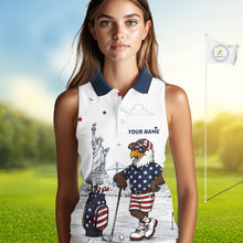 Load image into Gallery viewer, Custom Patriotic Womens Sleeveless Golf Polo Shirt – American Eagle Golf Team Polo With Personalized Name 