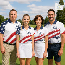Load image into Gallery viewer, Custom USA Flag Womens Golf Polo Shirt – Patriotic Golf Polo With Personalized Name NHT1067