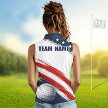 Load image into Gallery viewer, Custom USA Flag Womens Sleeveless Golf Polo Shirt – Patriotic Golf Polo With Personalized Name 