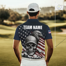 Load image into Gallery viewer, Personalized Skull Eagle Mens Golf Polo Shirt American Flag Patriotic Golf Shirt Custom Name 