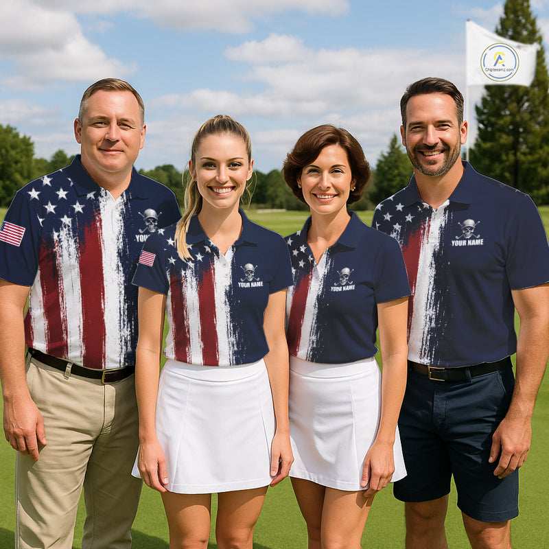 Personalized Skull Eagle Womens Golf Polo Shirt American Flag Patriotic Golf Shirt Custom Name NHT1068