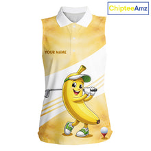 Load image into Gallery viewer, Funny Banana Womens Sleeveless Golf Polo Shirt Custom Name – Cute Banana Golfer Golf Polo 
