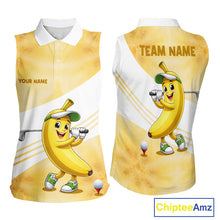 Load image into Gallery viewer, Funny Banana Womens Sleeveless Golf Polo Shirt Custom Name – Cute Banana Golfer Golf Polo 