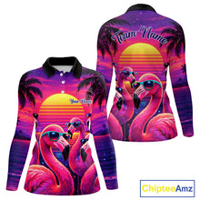 Load image into Gallery viewer, Custom Neon Flamingo Paradise Womens Golf Shirt Polo, Cool Flamingo Golf Team Outfits NHT548