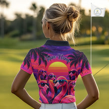 Load image into Gallery viewer, Custom Neon Flamingo Paradise Womens Golf Shirt Polo, Cool Flamingo Golf Team Outfits NHT548