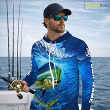 Load image into Gallery viewer, Mahi Mahi Fishing Jersey Ocean Blue 3D All Over Print Long Sleeve Hooded Performance Shirt 