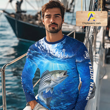 Load image into Gallery viewer, Striped Bass Fishing Jersey Ocean Blue 3D All Over Print Long Sleeve Performance Shirt 